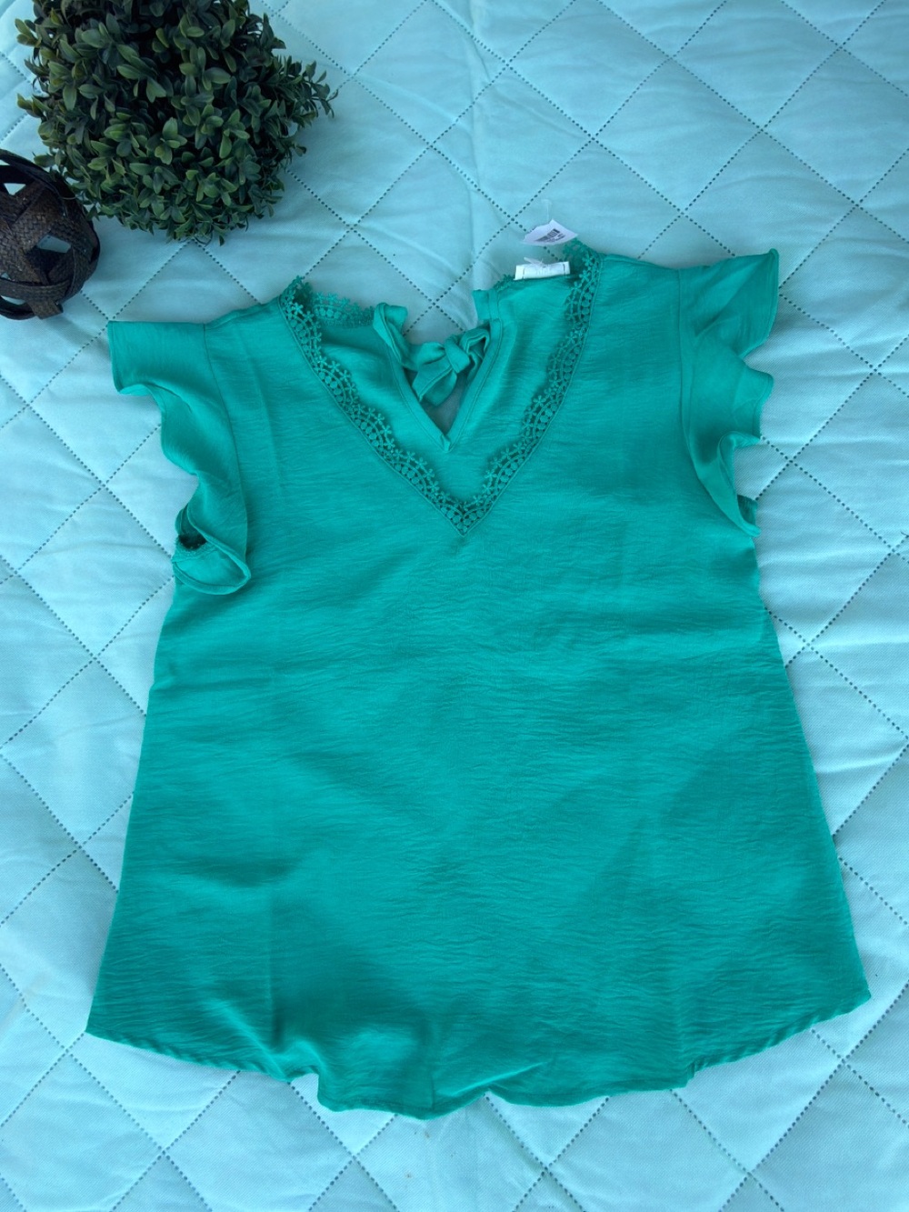 Women’s Teal V-Neck Flutter Sleeve Top